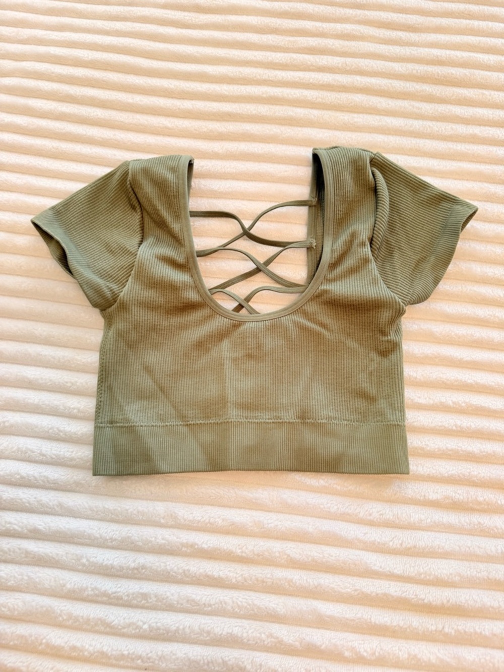 aerie Olive Green Ribbed Crisscross-Back Crop Top